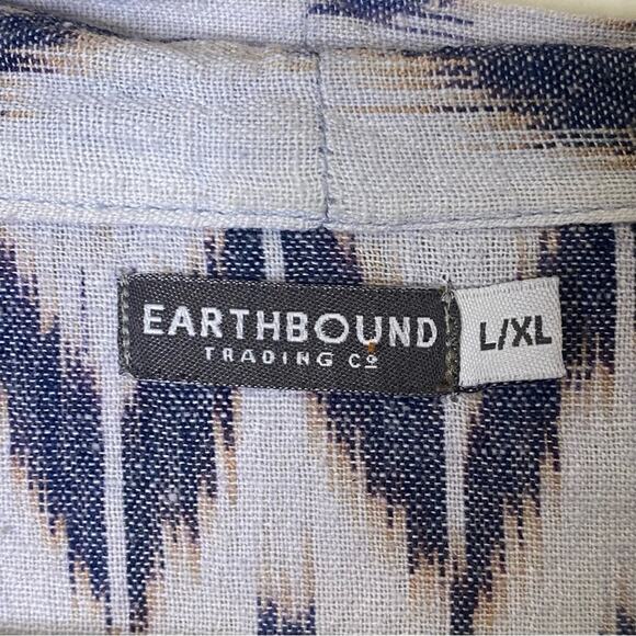 Earthbound Trading Co L/XL Fringe Short Sleeve Open Front Ikat Cardigan - Picture 7 of 8